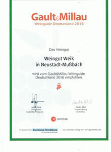Weingut Weik - Gault Millau Auszeichnung